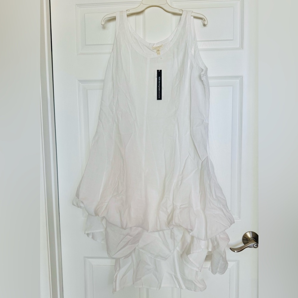 $400 NWT EILEEN FISHER White  Handkerchief w/ Ties Linen Scoop Neck Dress XL - Picture 13 of 15